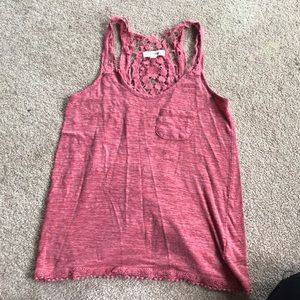 Pink tank top with lacy trim
